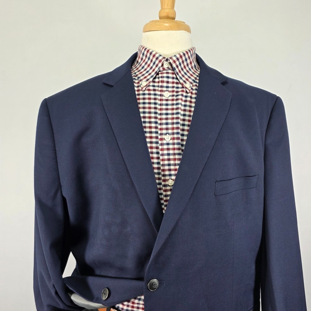 Pronto Uomo Men's Sport Coat Blazer Two Button Navy Blue Wool Poly Spandex 52R - Picture 7 of 13